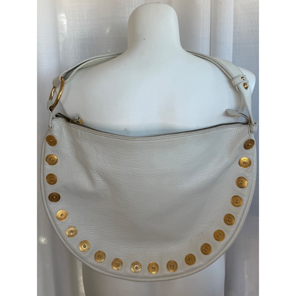 Maxx‎ New York pebbled leather hobo bag white gold coin studs boho western